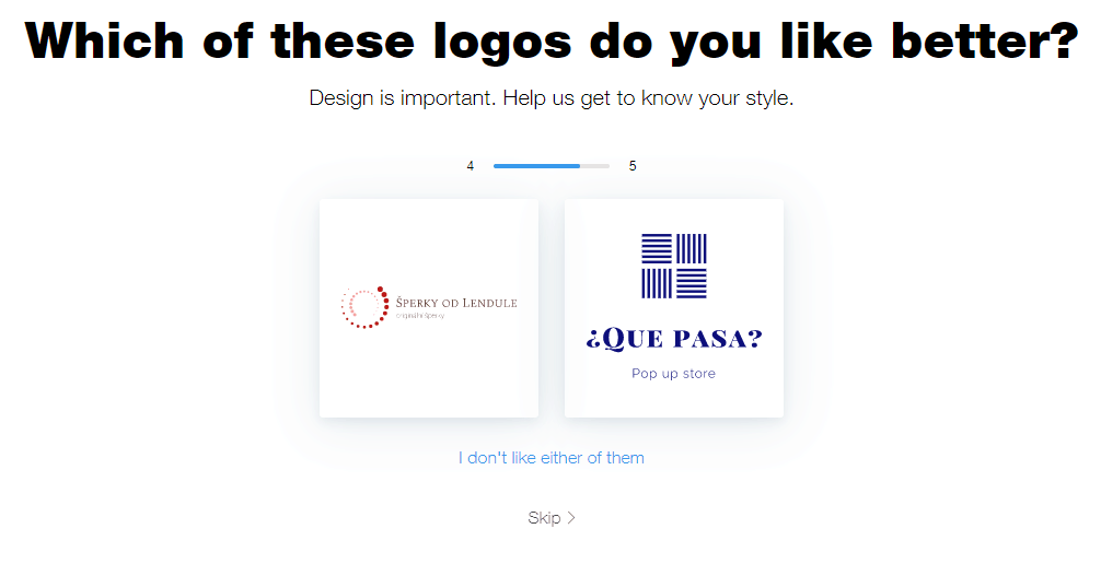Captura de pantalla de Wix Logo Maker: qué logotipo te gusta más